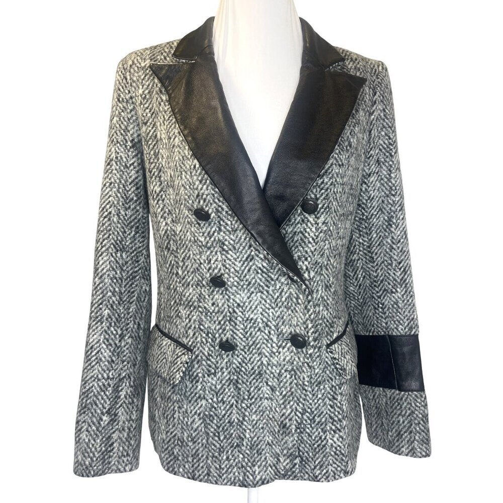 Laveer Tweed Pattern Blazer Jacket Double Breasted Black and Grey Color Size 10